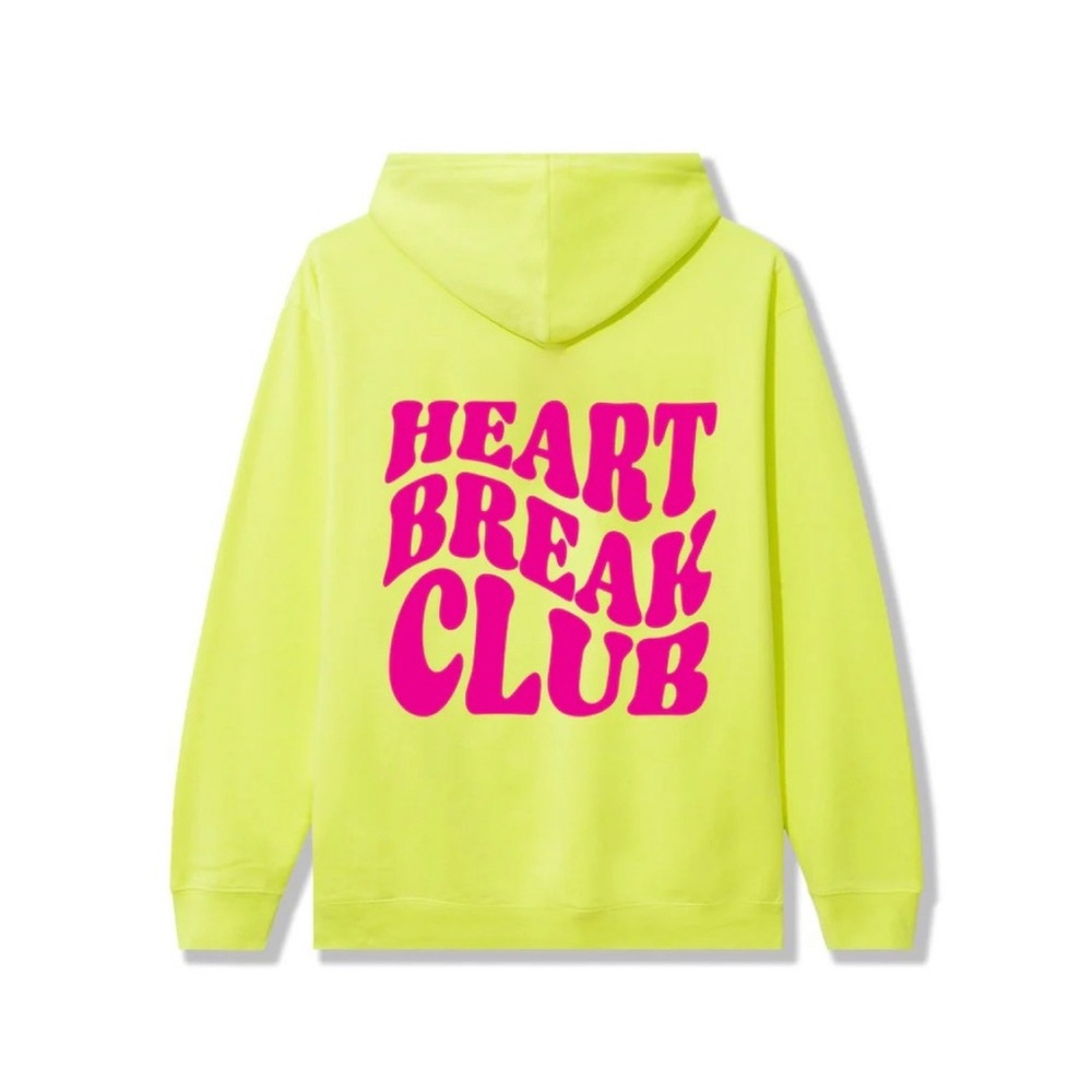 Neon Yellow Heart Break Club Hoodie - UNISEX - USED ONCE - still soft inside new